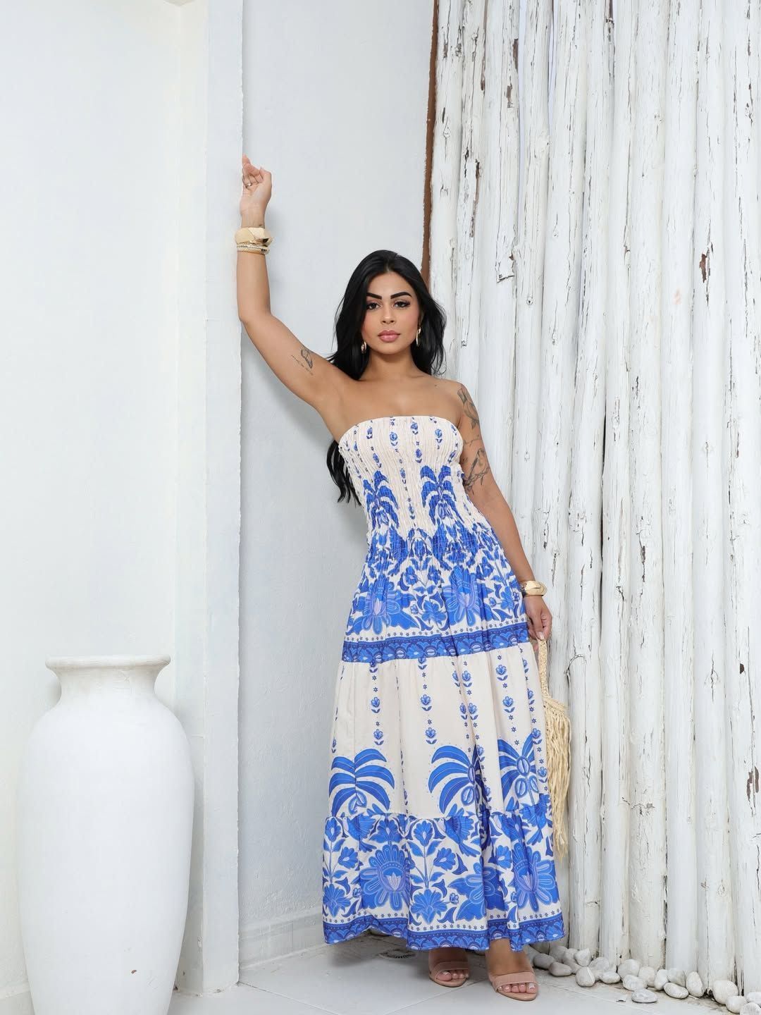 Vestido Longo Estampa Mediterrânea